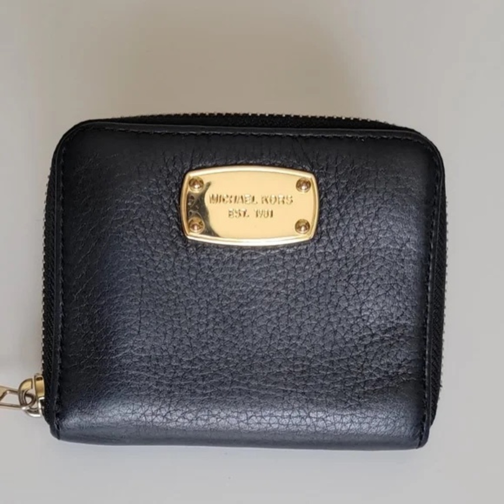 Michael Kors Black Textured Wallet with Gold Accents